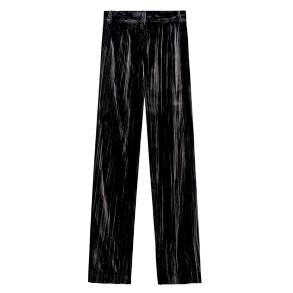 Zara Grey Crushed Velvet High-Waisted Straight Leg Trousers - Picture 4 of 14